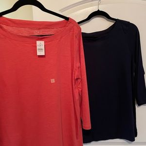 2 - LOFT 3/4 sleeve boat neck shirts. Coral  NWT and Navy without tags.